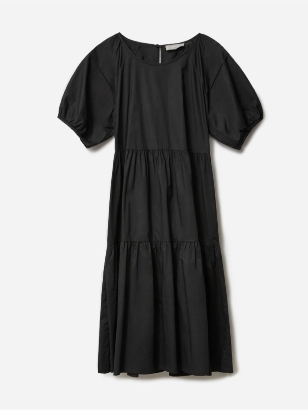 Everlane Black Puff-Sleeve Tiered Midi Dress 100% cotton